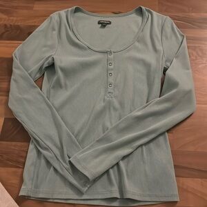 Light teal button long sleeve top